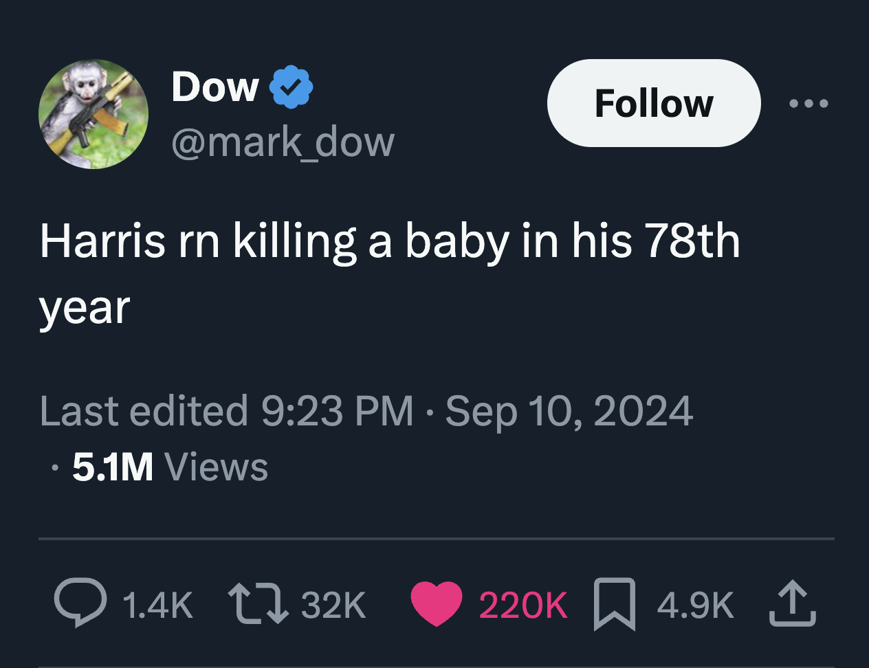 screenshot - Dow Harris rn killing a baby in his 78th year Last edited 5.1M Views 32K